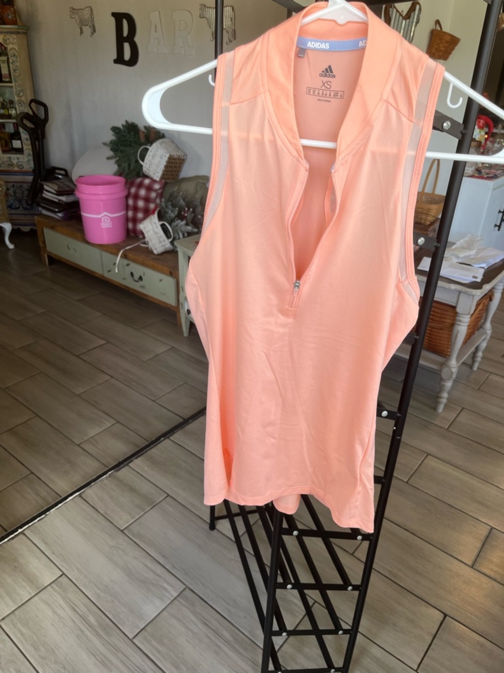 adidas Peach Sleeveless Half-Zip Performance Polo